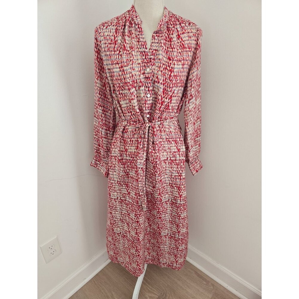 Diega Rakela Red Blue Midi Silk Viscose Long Sleeves Striped Belted Lightweight
